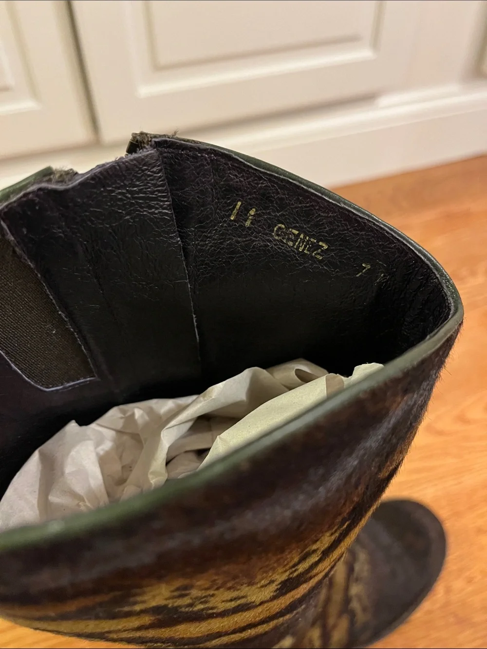 Soft calfskin Italian Women's Tall Patterned Suede Boots in Olive Brown